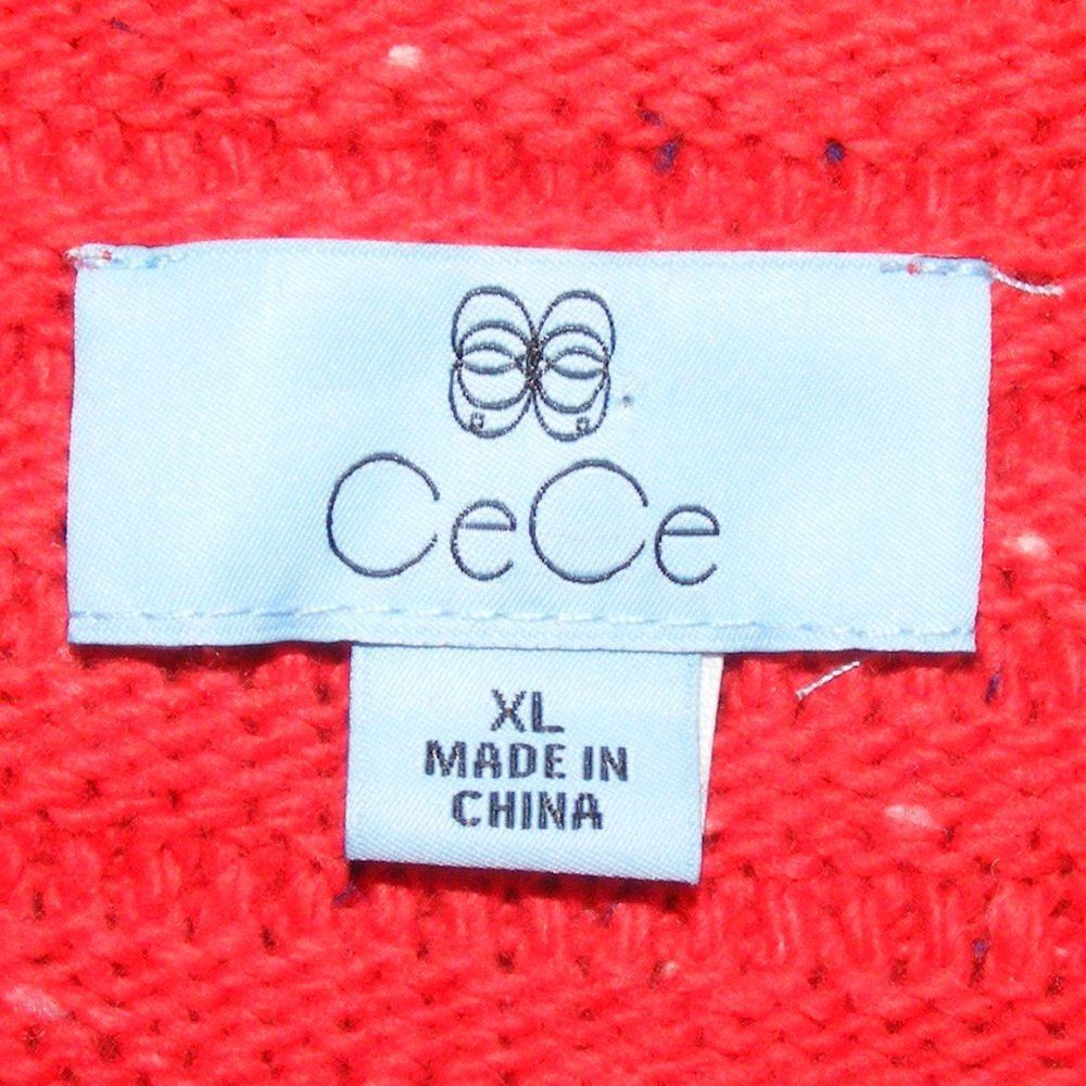new CECE Sweater, XL, Red Ribbed, Mockneck Pullover, Flecked, Cotton-Acrylic - Picture 10 of 13